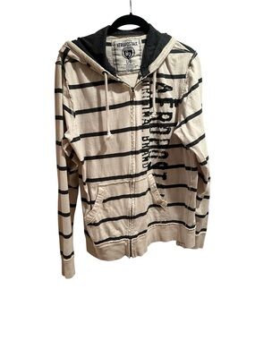 Aeropostale White and Black Striped Zip-Up Hoodie